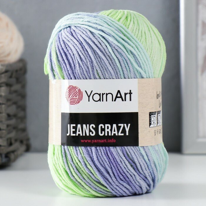 Пряжа YarnArt "Jeans crazy" 55% хлопок, 45% акрил 160 м, 1 шт, 50 г, 8208 сирень-зеленый (9343818)