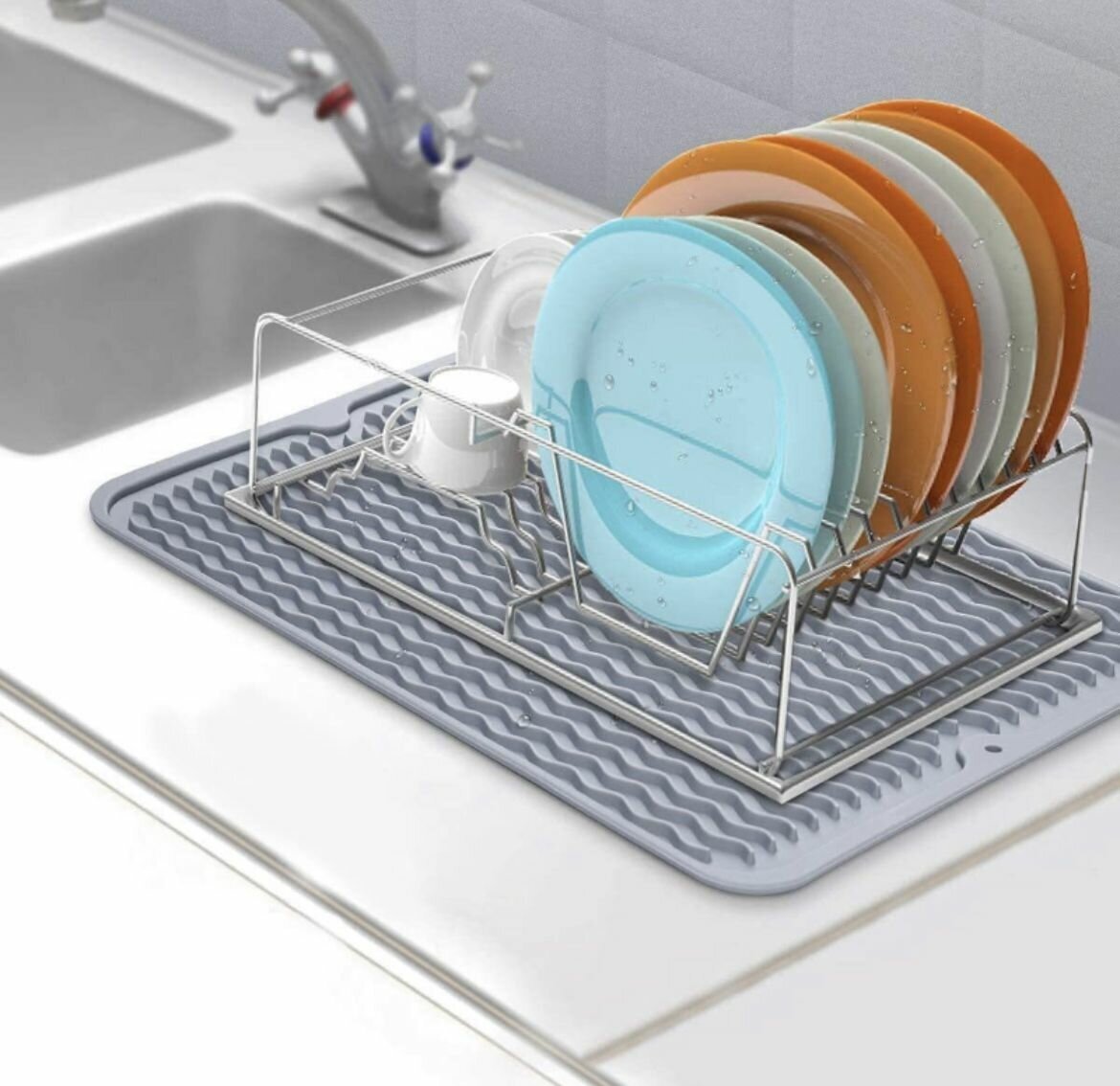 Силиконовый коврик для сушки посуды , сушилка для посуды на кухню Волна (серый) - фотография № 12