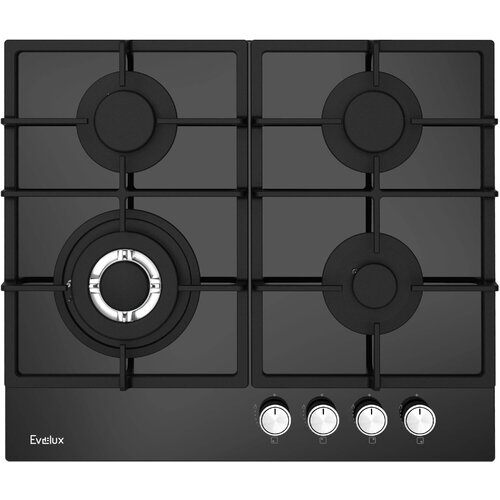EVELUX Встраиваемая варочная панель газовая EVELUX ГАЗ 60 см 4 конфорки черное стекло 2913800₽