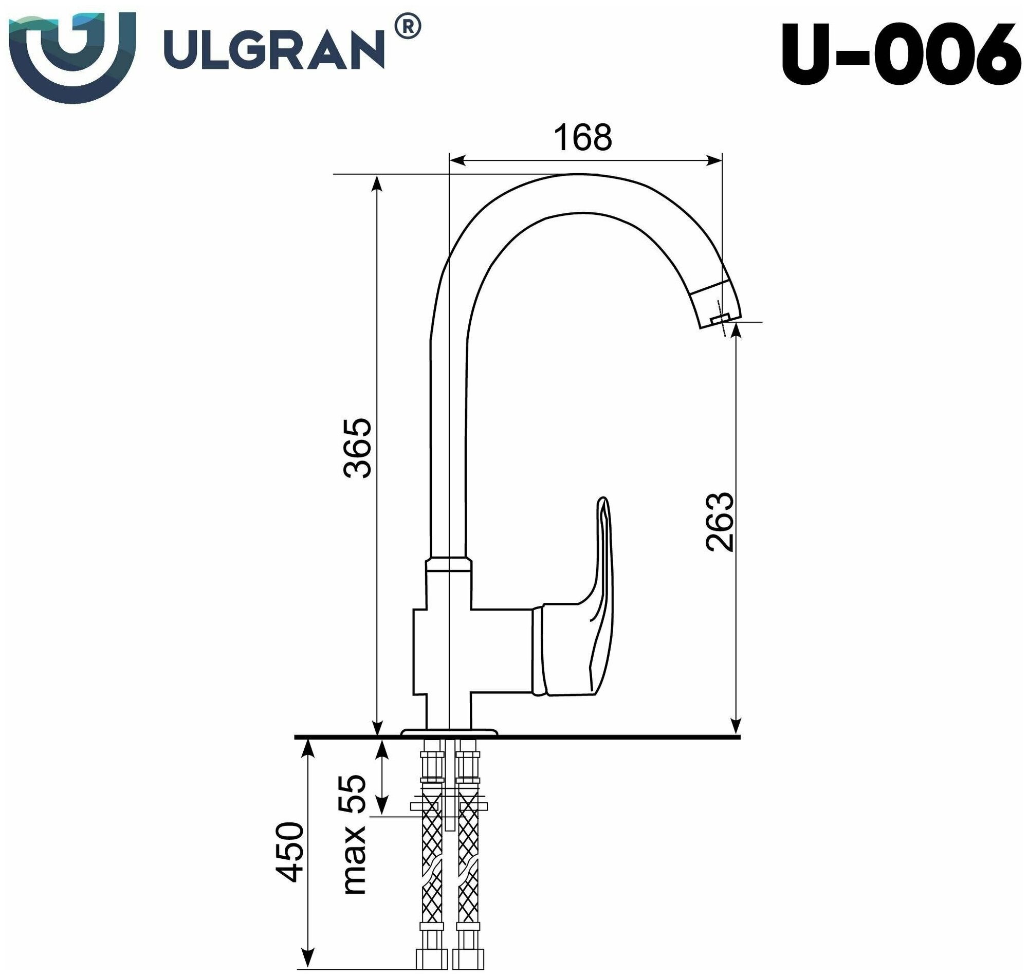 Смеситель для кухни Ulgran U-006-309, темно-серый - фото №8