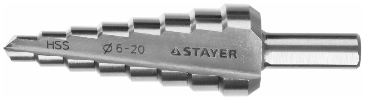 STAYER 6-20мм, 8 ступеней, сверло ступенчатое, сталь HSS, (29660-6-20-8)