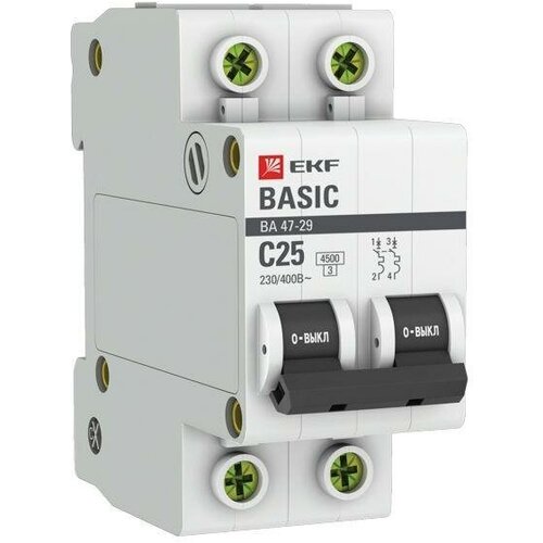 Mcb4729-2-25C Автоматический выключатель EKF 47-29 Basic 25А 2п 4.5кА, C