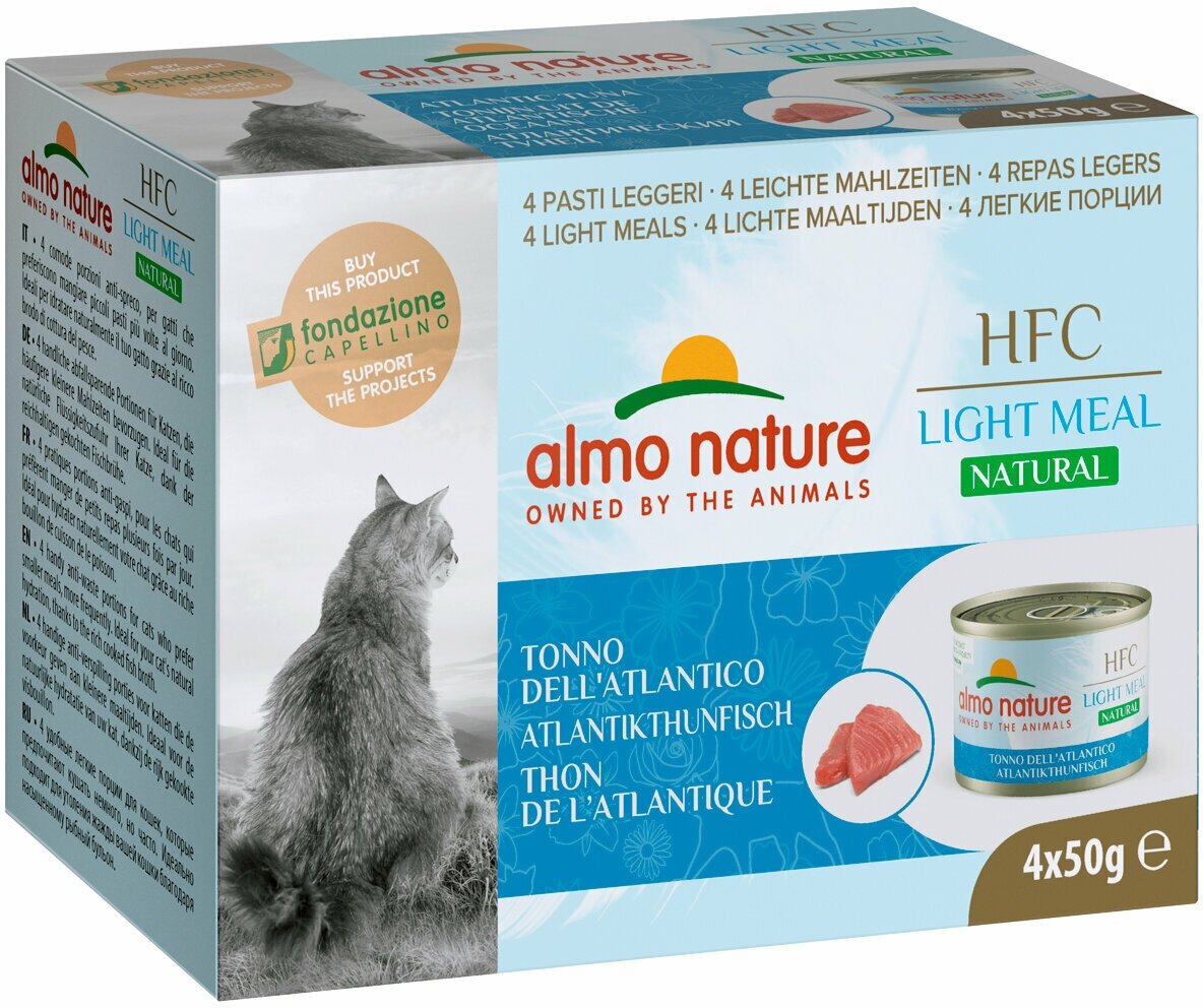 ALMO NATURE HFC NATURAL LIGHT MEAL набор банок для взрослых кошек с атлантическим тунцом 4 шт х 50 гр (1 шт)