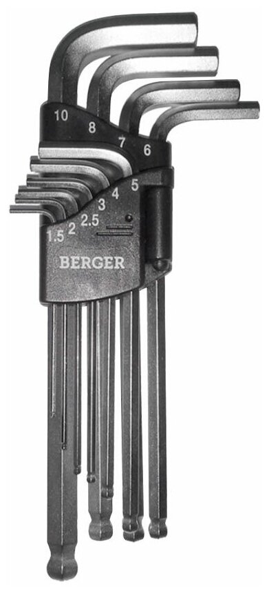 Набор шестигранников Г образных с шаровым профилем 10 предметов  H1 5 H10 Berger BG2291