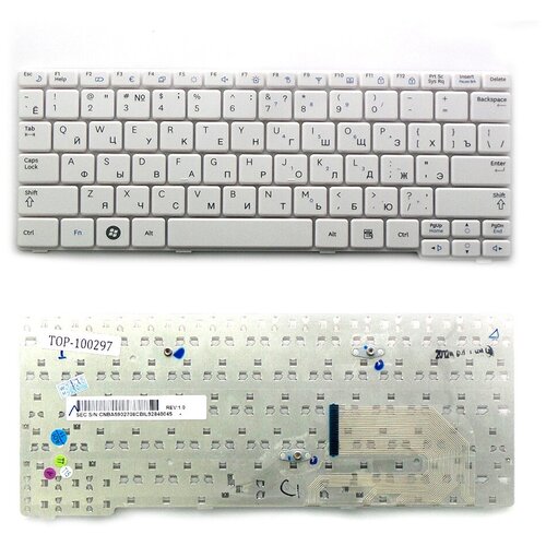 Клавиатура для ноутбука Samsung N140 N150 N102 Series Плоский Enter Белая без рамки PN BA59-02686D 1081₽