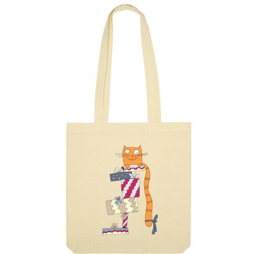 Сумка шоппер Us Basic, бежевый мужская футболка рыжий котик с подарками l серый меланж