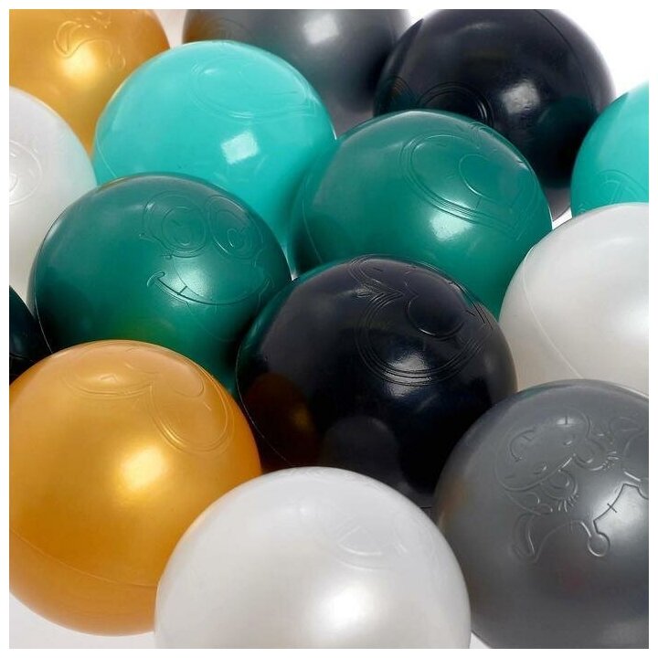 Набор шаров для сухого бассейна 150 штук (бирюзовый, серебро, зеленый металлик, золотой, белый перламутр, черный) - фотография № 2