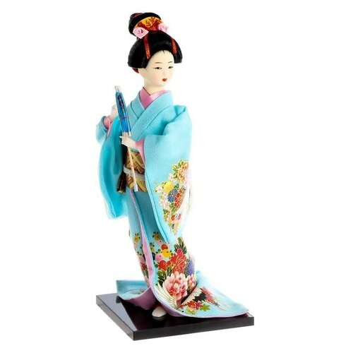 фото Кукла коллекционная "японка в голубом кимоно с зонтом" 30х12,5х12,5 см mikimarket