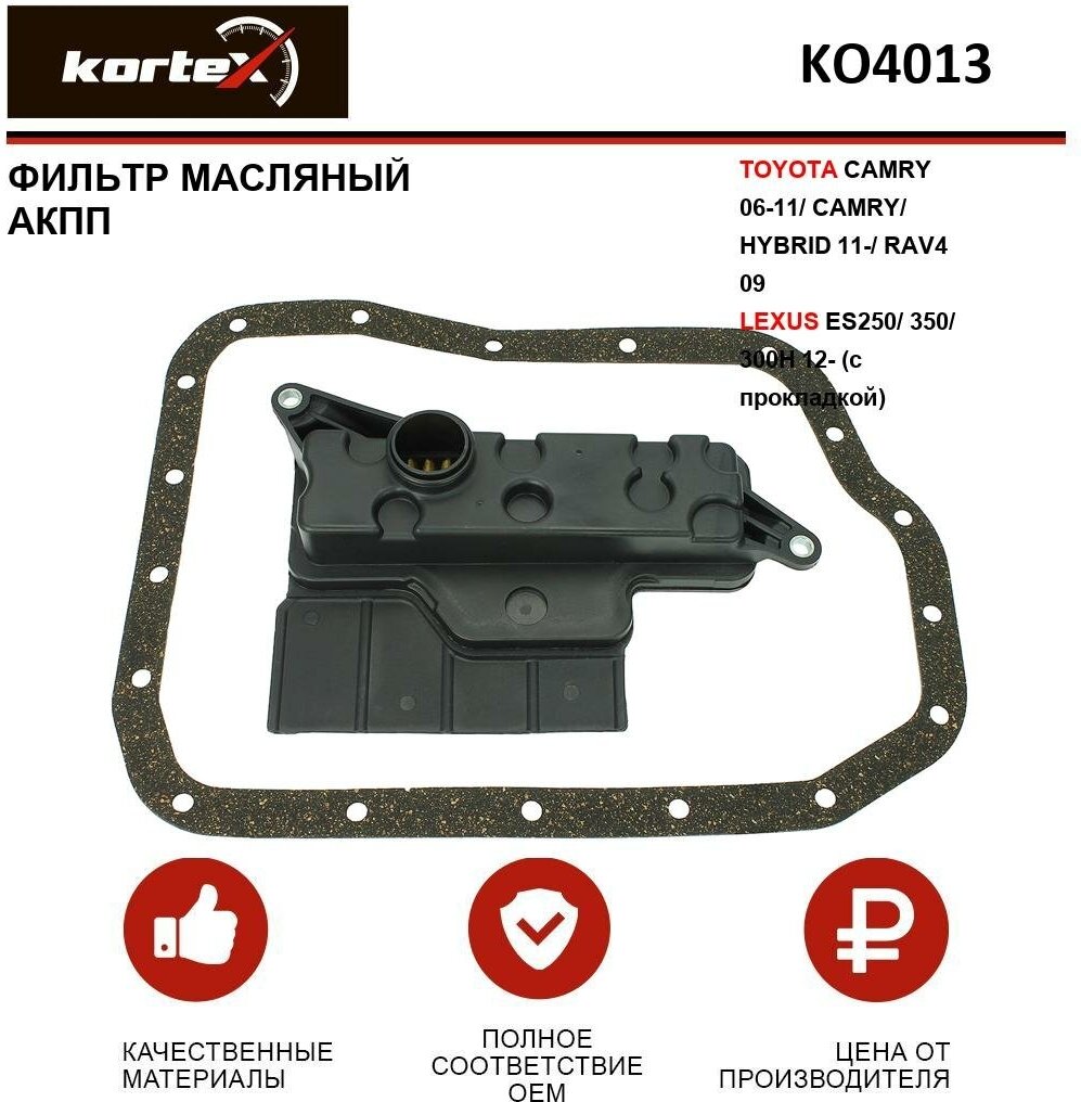 Фильтр масляный Kortex для АКПП Toyota Camry 06-11 / Camry / HYBRID 11- / Rav4 09- / Lexus ES250 / 350 / 300H 12- (c прокл. ОЕМ 3533033050; JT394K; KO40