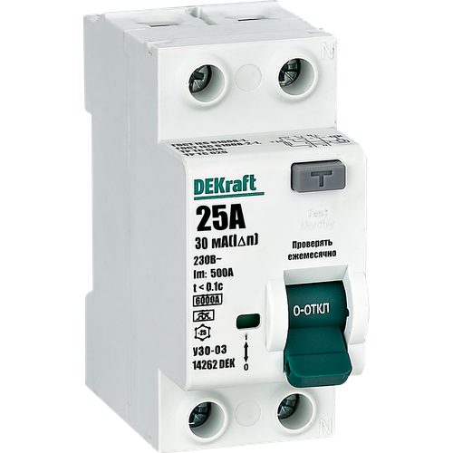 УЗО DEKraft 2P 25 А 30 мА 6 кА A 14262DEK