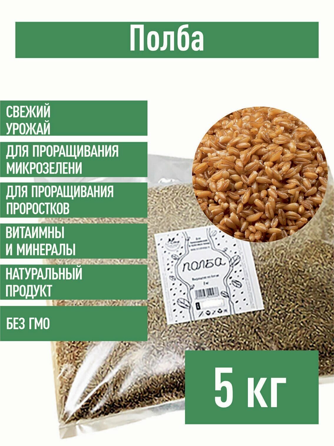Полба Семена 5 кг. полбяные для проращивания - фотография № 1