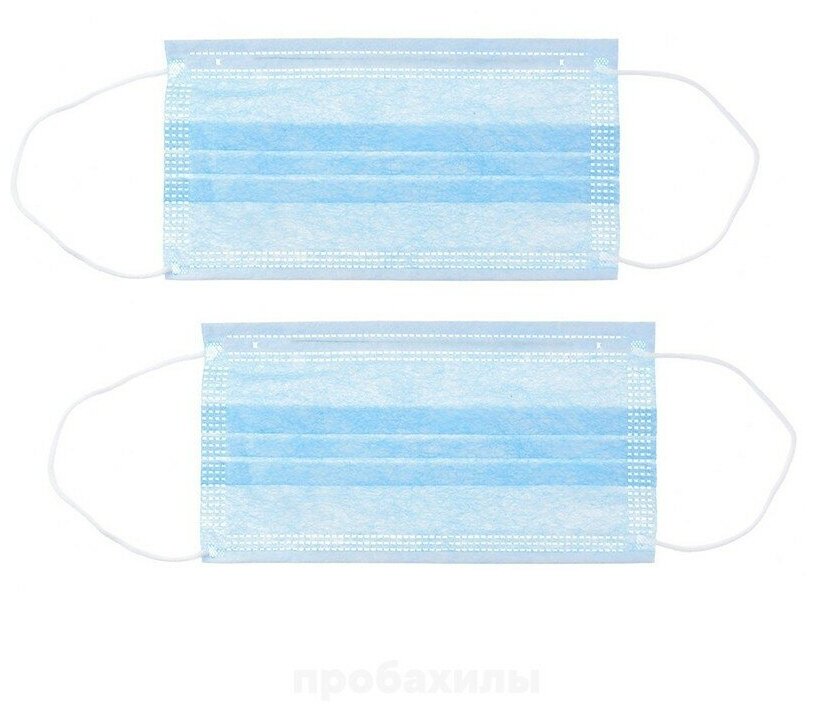 Маска медицинская Decoromir одноразовая трехслойная голубая на резинке (50 штук в упаковке)