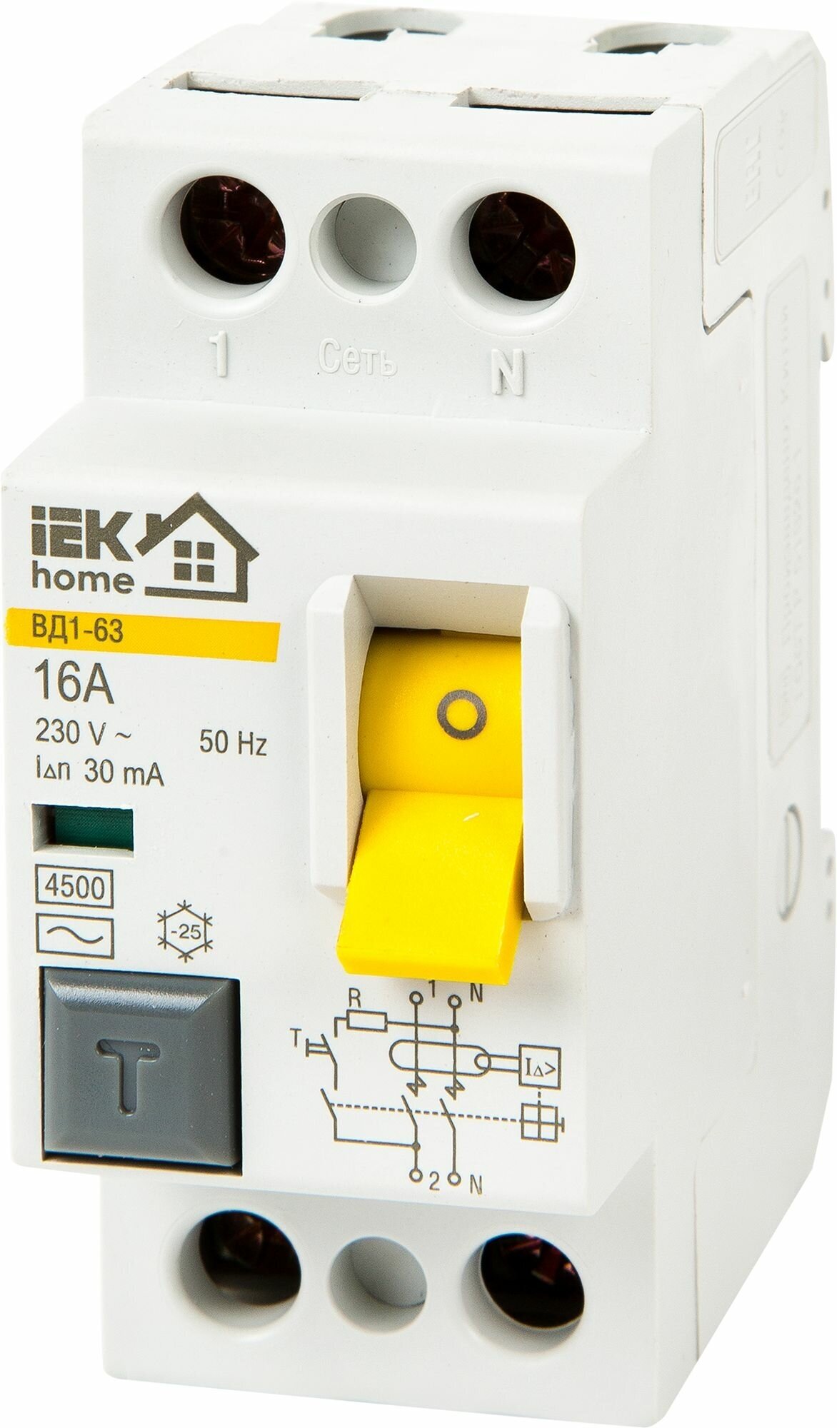 УЗО Home ВД1-63 1P N 16 А 30 мА 4.5 кА AC MDV10-2-016-030