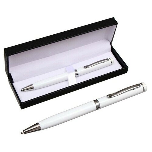 Ручка подарочная, шариковая Коломбо в кожзам футляре, поворотная, корпус белый с серебром