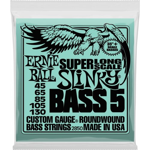 P02850 Super Long Scale Slinky 5 Комплект струн для 5-струнной бас-гитары, 45-130, сталь, Ernie Ball ernie ball 2833 струны для бас гитары nickel wound bass hybrid slinky 45 65 85 105