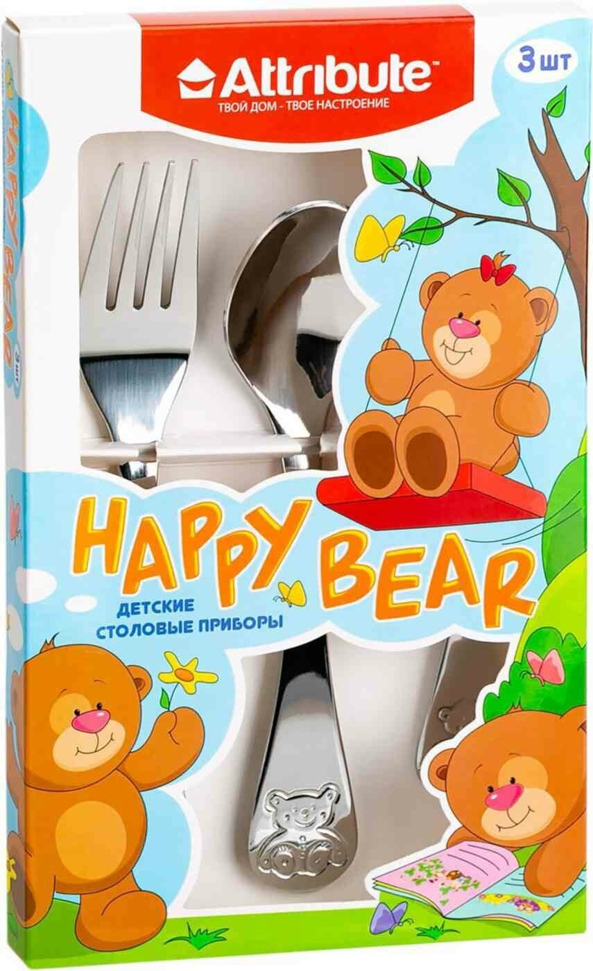 Attribute Набор детских столовых приборов Happy bear, 3 предмета серебристый 1 3 шт. - фотография № 2