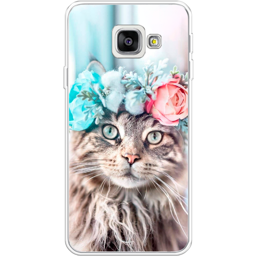 Силиконовый чехол на Samsung Galaxy A3 2016 / Самсунг Галакси А3 2016 Кот в венке пластиковый чехол кот в полете фак на samsung galaxy a3 самсунг галакси а3