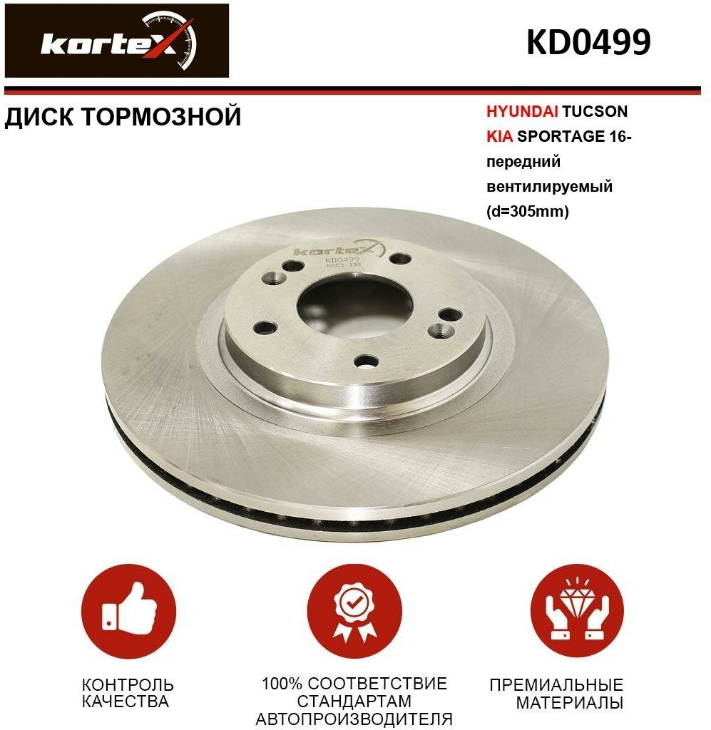 Тормозной диск Kortex для Hyundai Tucson / Kia Sportage 16- передний вентилируемый(d-305mm) OEM 285353120, 51712C1000, 51712D7000, 51712D7000FFF, K