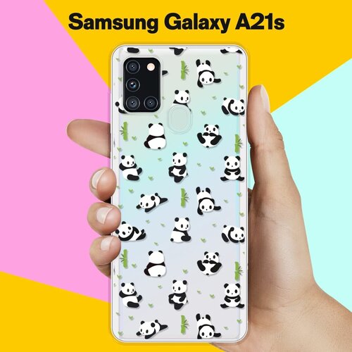 Силиконовый чехол Панды на Samsung Galaxy A21s матовый силиконовый чехол посыпка сердечки на samsung galaxy a21s самсунг галакси a21s