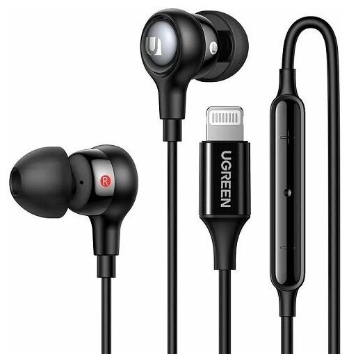 Наушники проводные UGREEN EP103 (30631) In-Ear Earphones with Lightning Connector. черный - фото №1