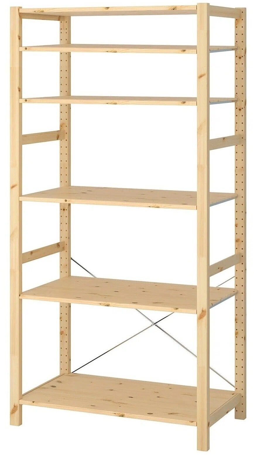 Стеллаж деревянный напольный с 6 полками открытого типа IKEA Ivar(высота 226 см, ширина 89 см, глубина 30 см), 226*30*89 см Икеа Ивар