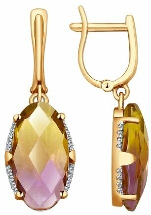 Серьги Diamant online, золото, 585 проба, фианит, аметрин