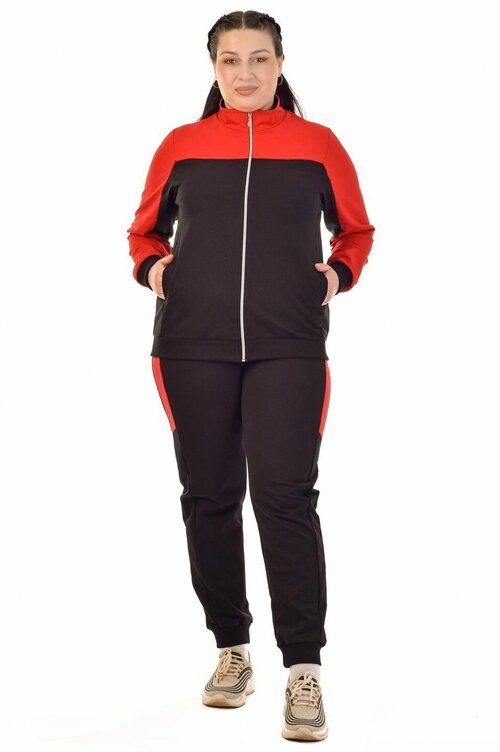 Костюм Белошвейка, толстовка и брюки, спортивный стиль, полуприлегающий силуэт, трикотажный, карманы, размер 60, красный, черный