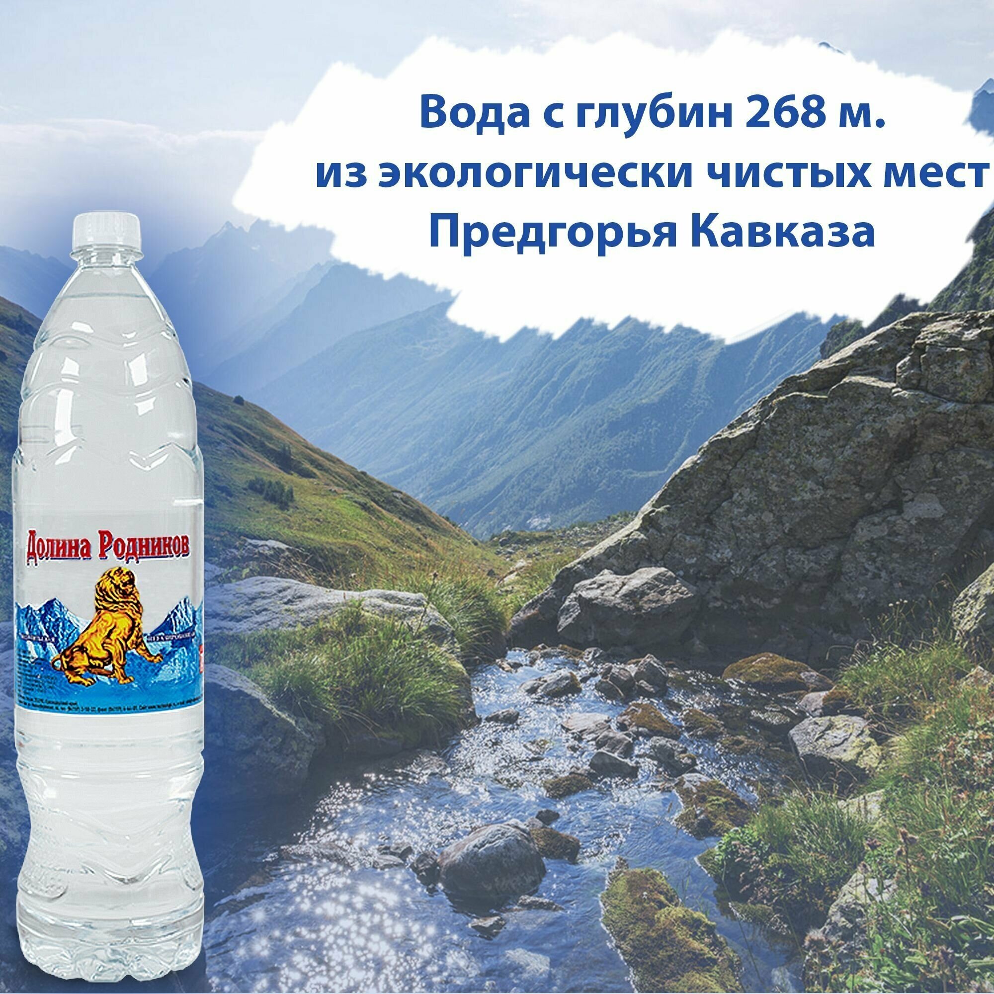 Вода Долина Родников с серебром. Объем 1.5л*6. Ручеек, негазированная, Вода минеральная природная лечебная, выводит токсины, для детей - фотография № 2