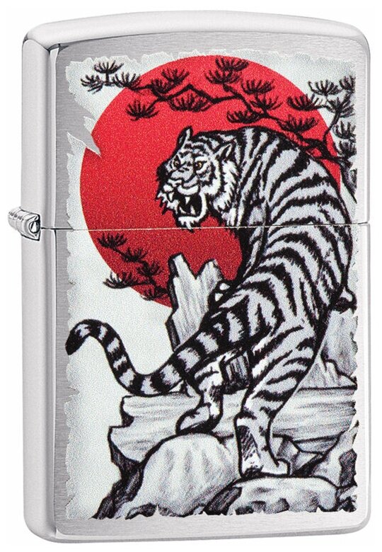 Зажигалка ZIPPO Asian Tiger с покрытием Brushed Chrome латунь/сталь серебристая 38x13x57 мм