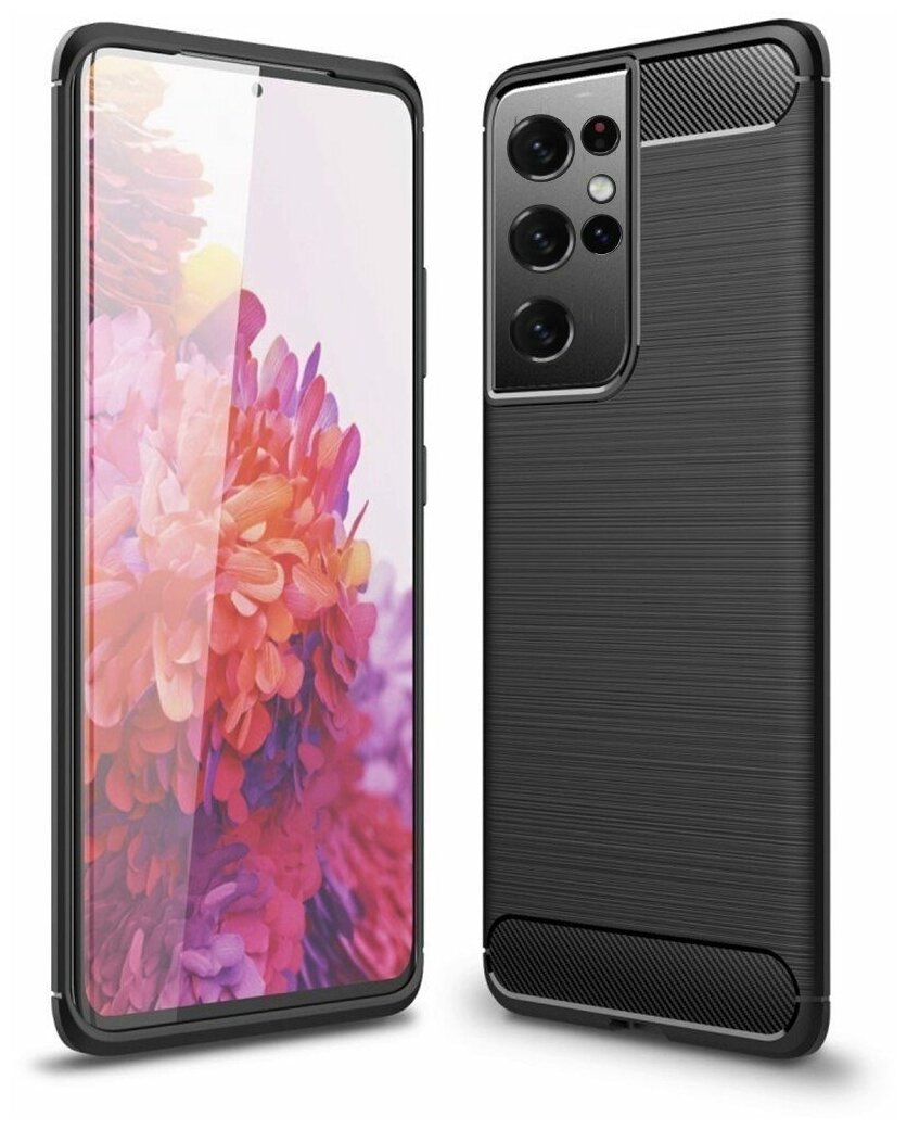 Чехол-накладка Carbon Fibre для Samsung Galaxy S21 Ultra (черный)