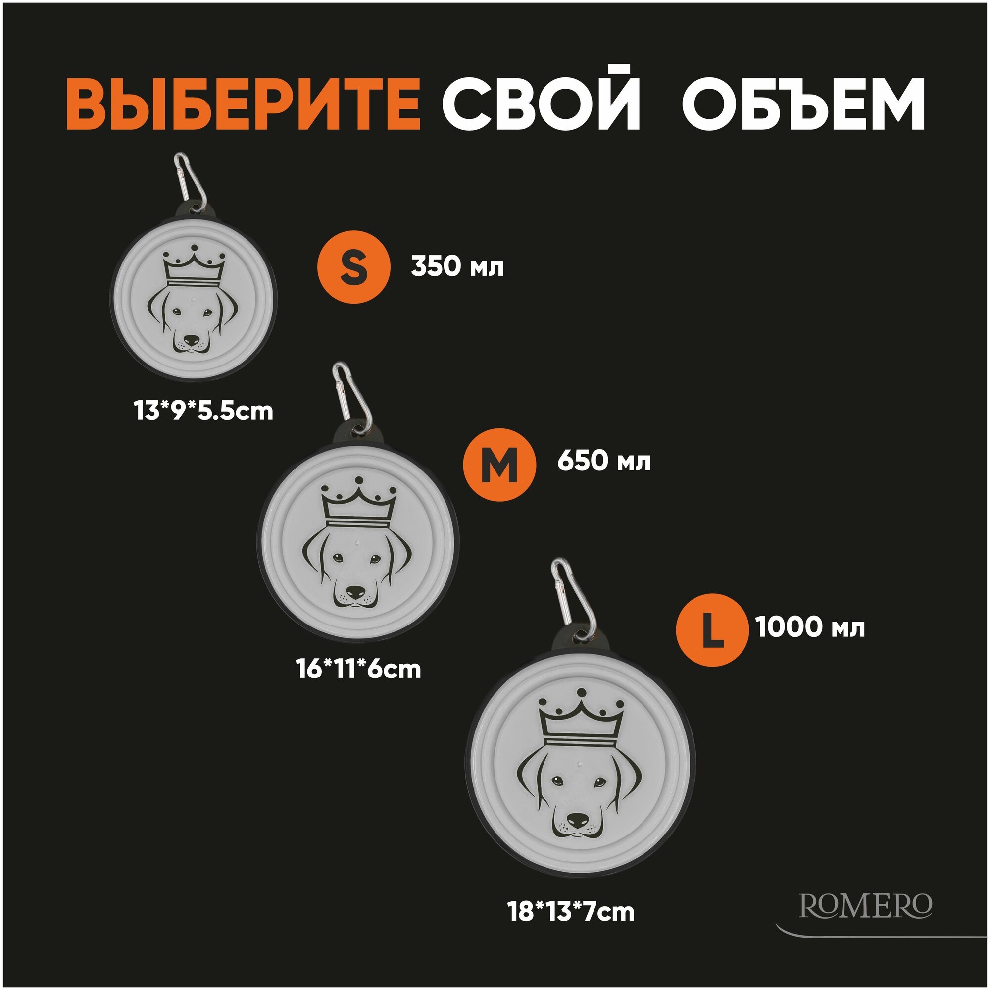 Силиконовая складная миска для животных ROMERO 1000 мл (белая) - фотография № 6