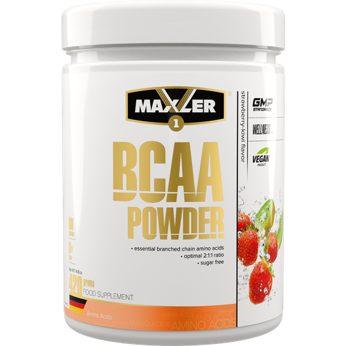 Аминокислотный комплекс Maxler BCAA Powder, клубника-киви, 420 гр. аминокислоты maxler bcaa powder 2 1 1 sugar free 210 гр зелёное яблоко