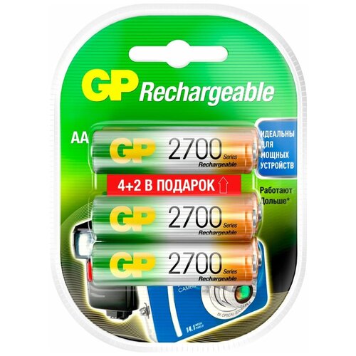 Аккумулятор GP 270AAHC4/2-2CR6 АА 2700 series (min 2600mAh) 6 шт, 1 шт. перезаряжаемые аккумуляторы gp 270aahc емкость 2700 мач 6шт 270aahc4 2 2cr6 15920386