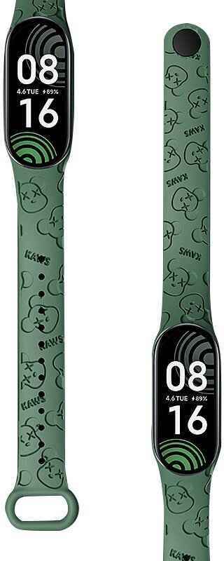 Силиконовый ремешок KAWS для фитнес-браслета Xiaomi Mi Band 5 / Mi Band 6 / Mi Band 7 зеленый