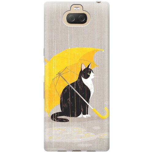 фото Ультратонкий силиконовый чехол-накладка для sony xperia 10 plus с принтом "кот с желтым зонтом" gosso