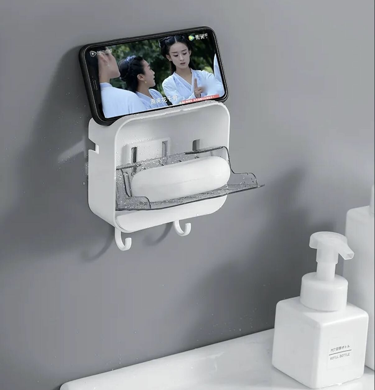 фото Мыльница настенная с крючком. Крепление в комплекте. Синий цвет.