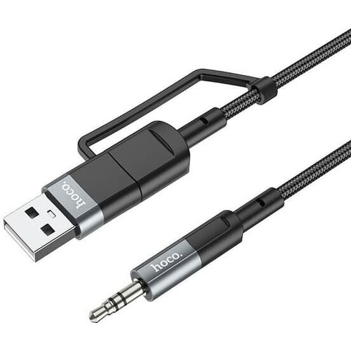 Кабель Aux - Type-C + USB 2 в 1 1м плетеный серый металл UPA23 momix аудио интерфейс микшер кабель usb type c joyo