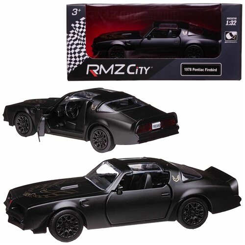 Машина металлическая RMZ City 1:32 Pontiac Firebird 1978, черный матовый цвет, двери открываются машина металлическая rmz city 1 32 pontiac firebird 1978 инерционная черный матовый цвет uni fortune [554056m]