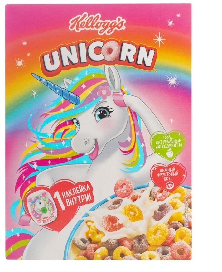 Готовый завтрак Kellogg's Unicorn Радужные колечки с фруктовым вкусом