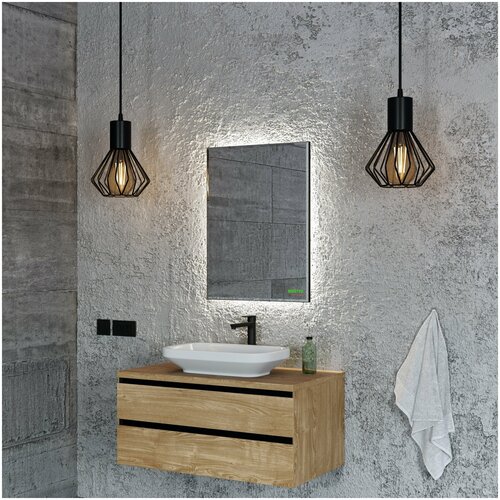 Зеркало для ванной с подсветкой белладжио 80 х 60 см бесконтактный сенсор включения, черный матовый профиль