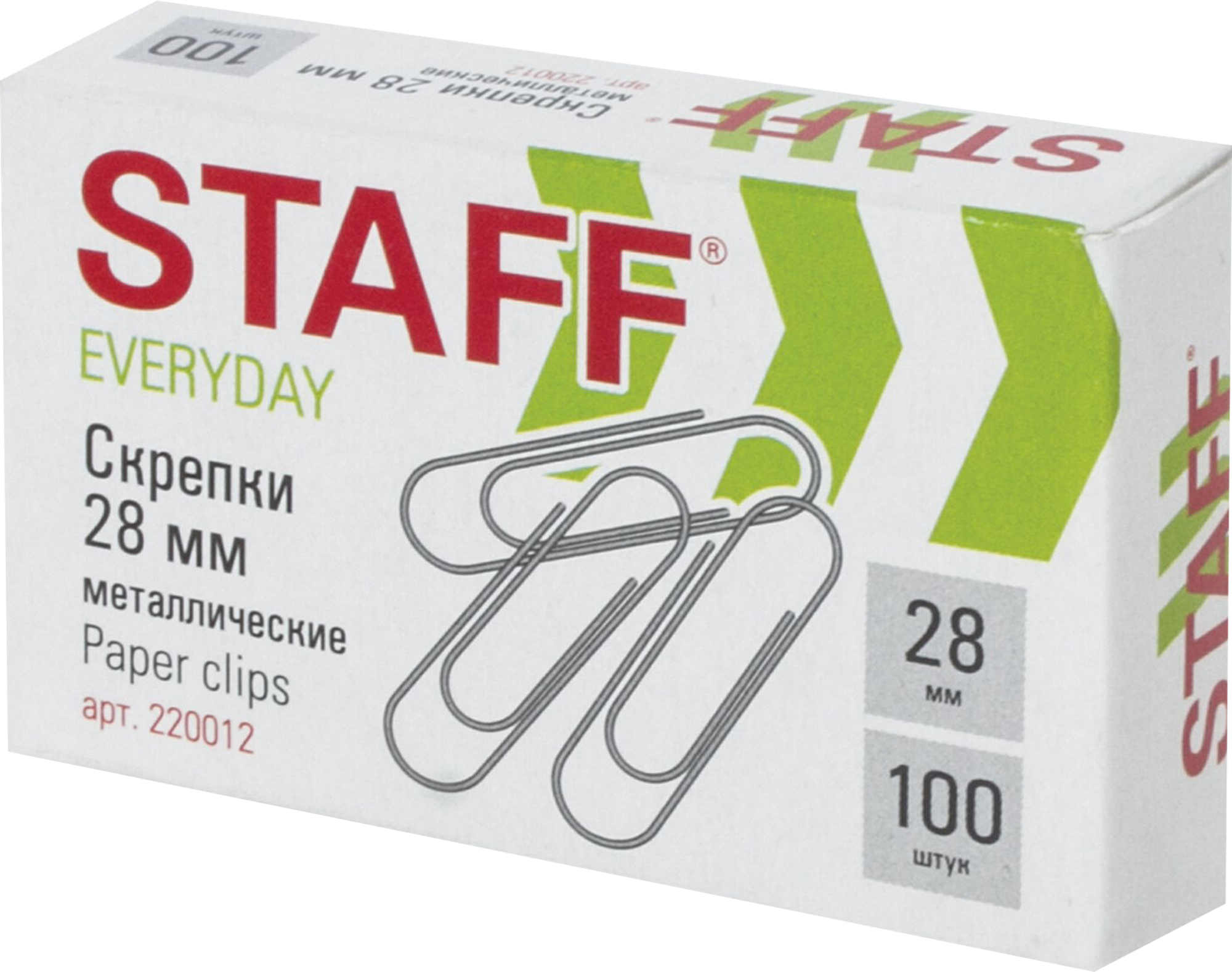 Скрепки STAFF "EVERYDAY", 28 мм, металлические, 100 шт., в картонной коробке, Россия, 220012