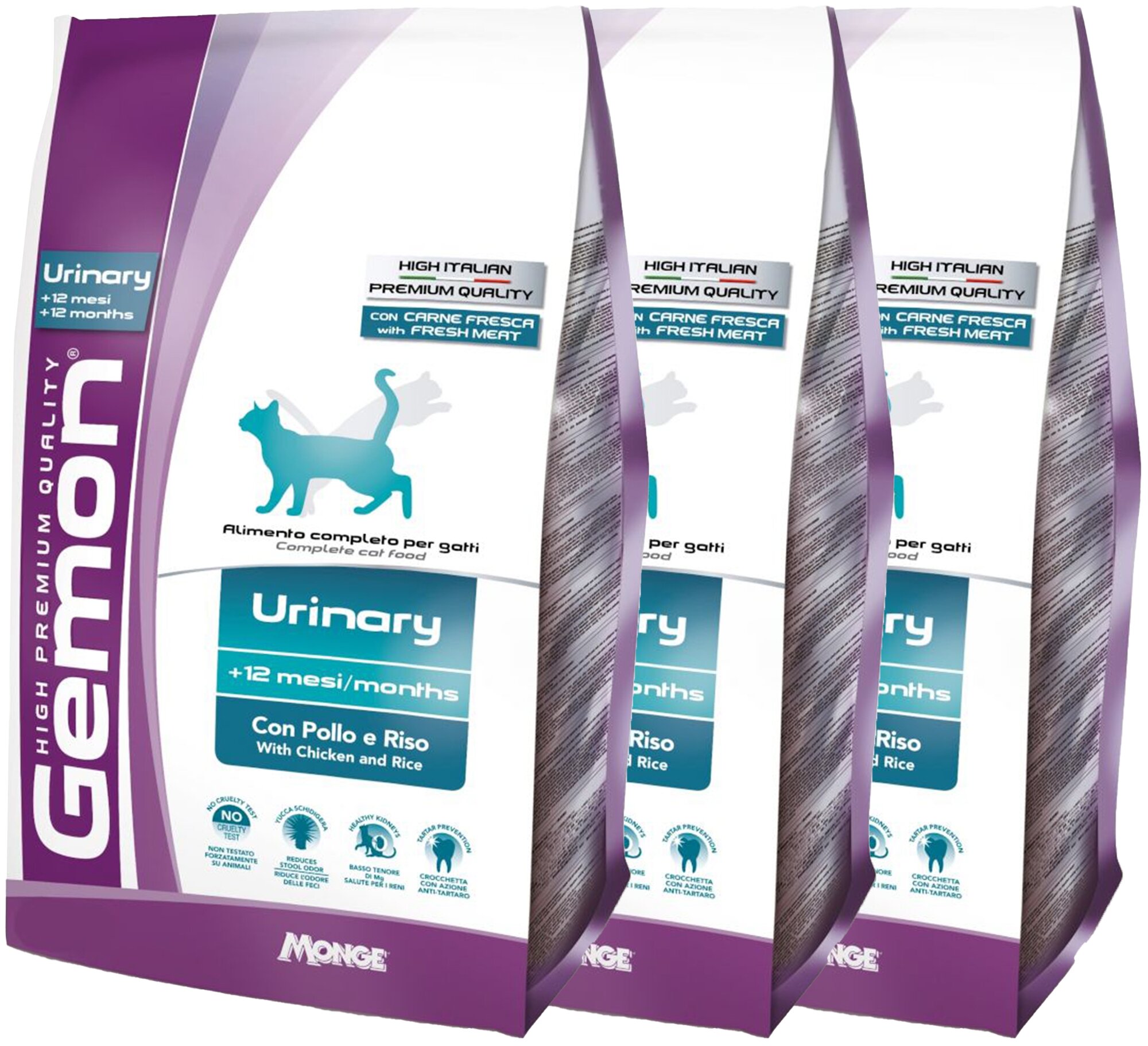 Gemon Cat Urinary корм для профилактики мочекаменной болезни для взрослых кошек с курицей и рисом 1,5кг х 3 шт.