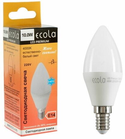 Лампа светодиодная candle LED Premium, 10 Вт, E14, 4000 K, свеча, 100x37 мм