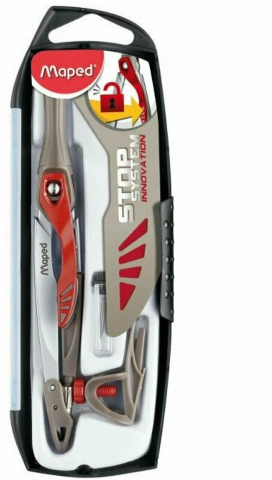 фото Готовальня с циркулем из цинкового сплава в ударопрочном футляре MAPED Stop System Innovation, 3 предмета