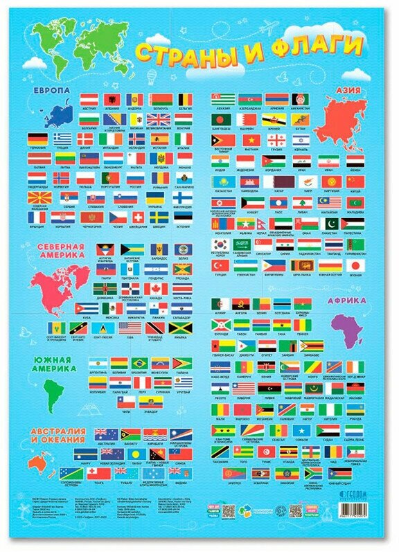 Плакат дидактический Геодом "Страны и флаги", 450*640мм, 350865