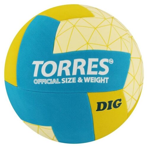 фото Мяч волейбольный torres dig, размер 5, синтетическая кожа (тпе), клееный, бутиловая камера, горчично-бирюзово