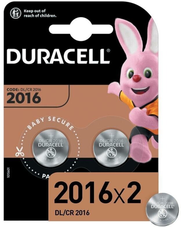 Батарейка Duracell CR2016 (3 В) литиевая (блистер 2шт.) (5003996) 10 уп.