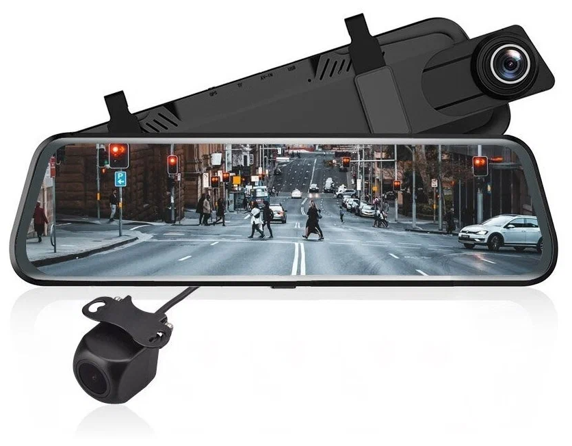 Автомобильный видеорегистратор / Зеркало заднего вида / 9.66-дюймовый экран / Dual 1080P / G-сенсор
