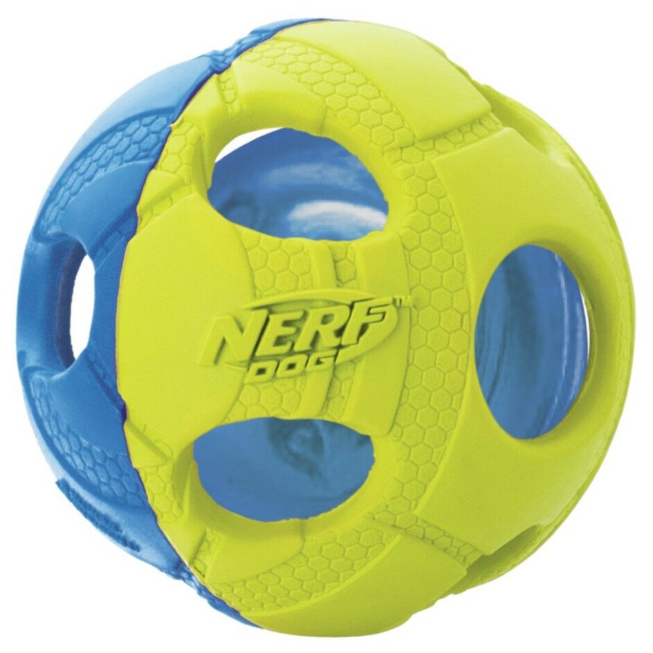 NERF игрушка для собак мяч светящийся, синий зеленый - 6 см - фотография № 2