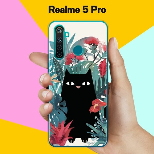 Силиконовый чехол на realme 5 Pro Черный кот / для Реалми 5 Про силиконовый чехол на realme 5 pro реалми 5 про кот манул 1